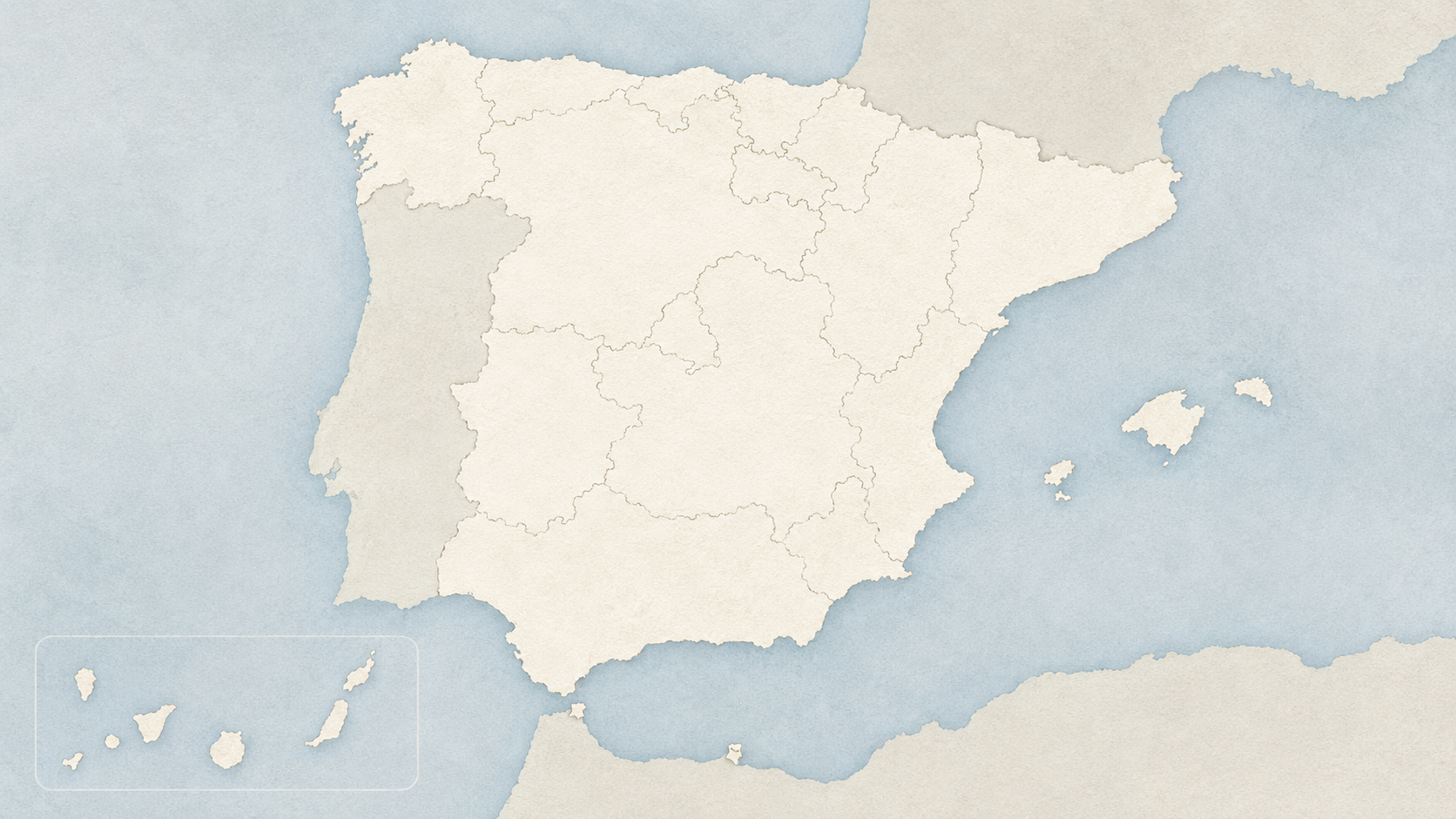 Stylized map of Spain with interactive regional markers
